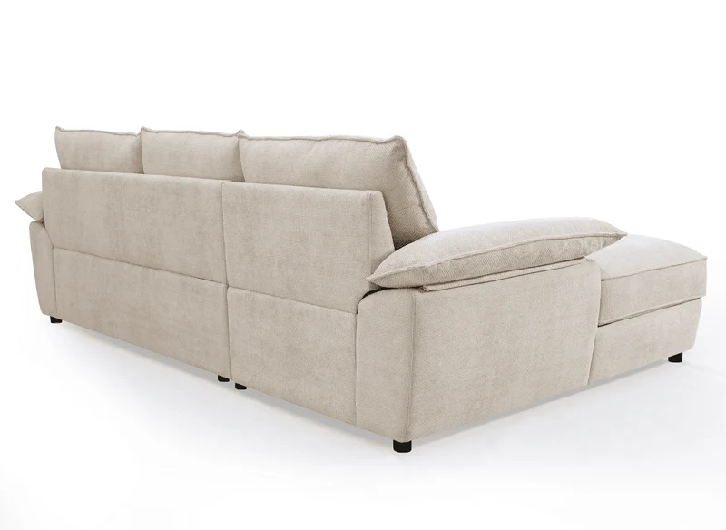 Canapé d'angle convertible avec coffre de rangement en velours chiné beige GABIN - Angle gauche