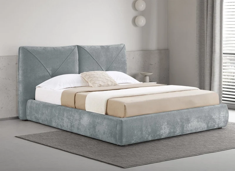 Lit coffre en tissu bouclette doux gris 180x200 cm NOAH