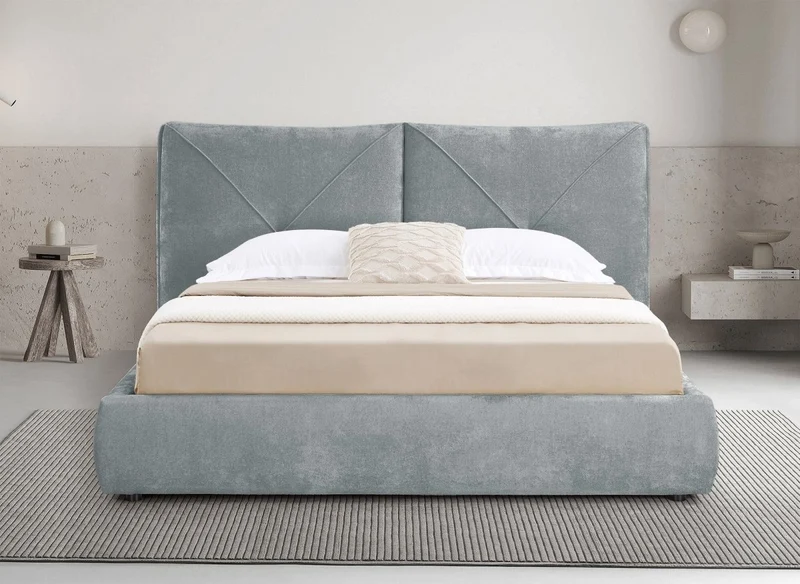 Lit coffre en tissu bouclette doux gris 180x200 cm NOAH