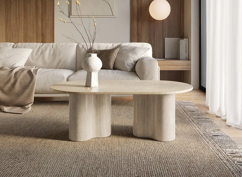 Table basse en marbre composite beige pieds forme organique VANINA