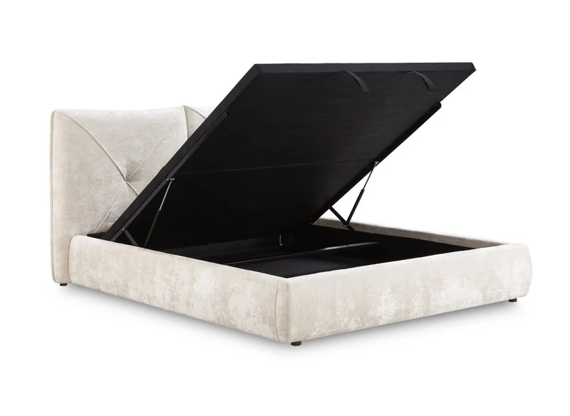 Lit coffre en tissu bouclette doux beige 140x190 cm NOAH