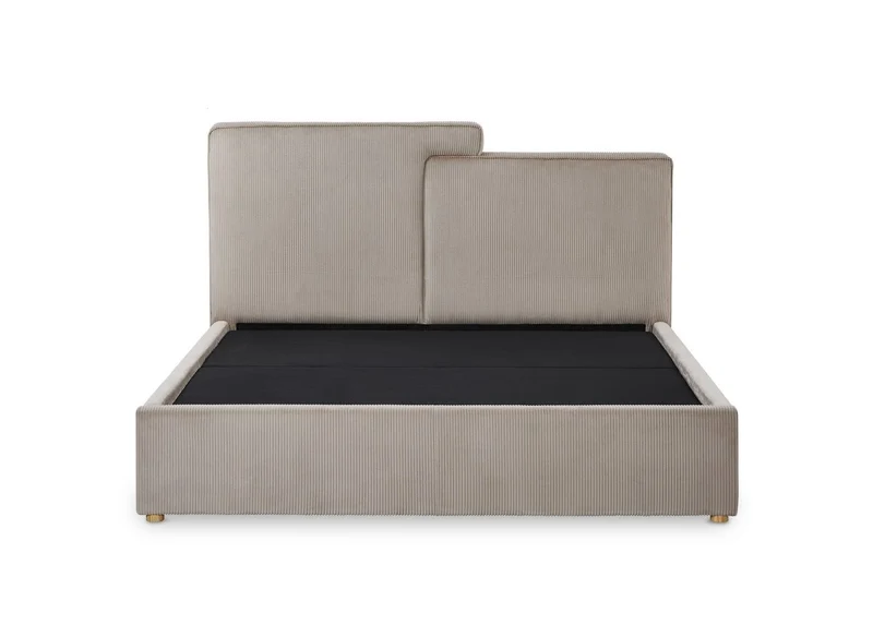 Lit coffre en velours côtelé taupe 160x200 cm ZELIA