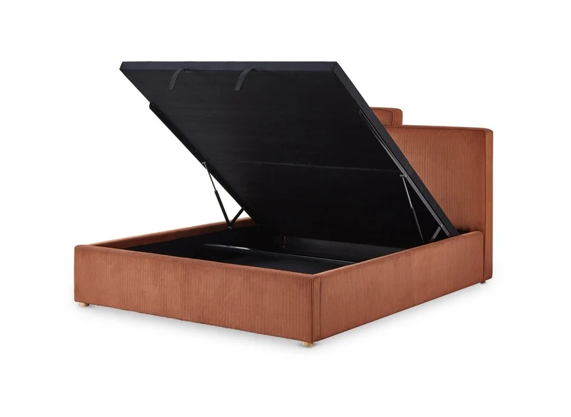 Lit coffre en velours côtelé terracotta 140x190 cm ZELIA
