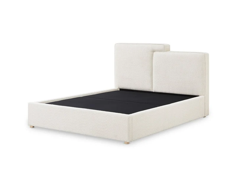 Lit coffre en tissu bouclette beige 140x190 cm ZELIA