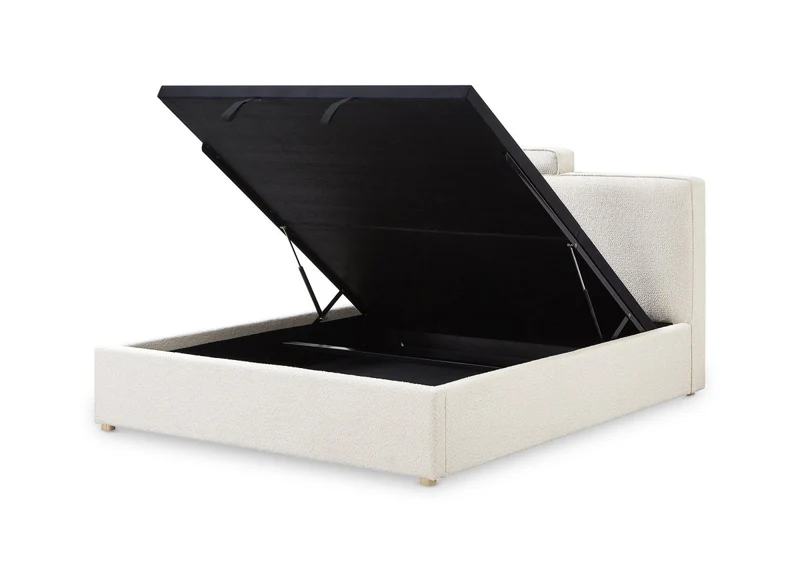 Lit coffre en tissu bouclette beige 140x190 cm ZELIA