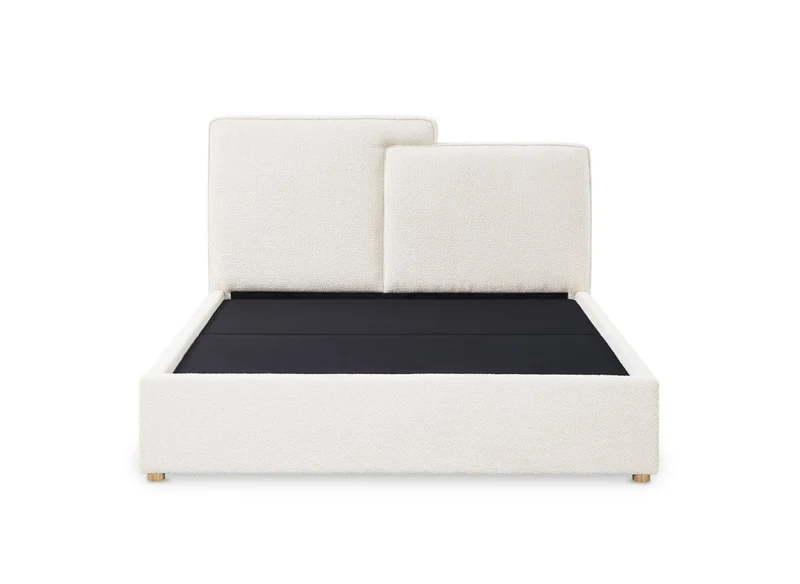 Lit coffre en tissu bouclette beige 140x190 cm ZELIA