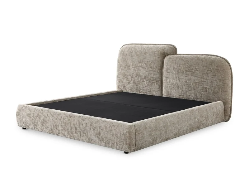 Lit coffre en velours chiné taupe 160x200 cm MILENA