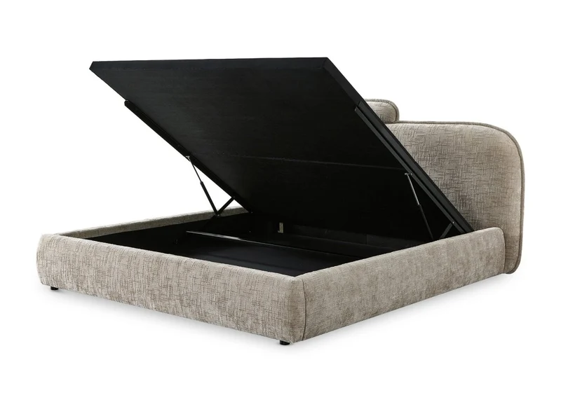 Lit coffre en velours chiné taupe 160x200 cm MILENA