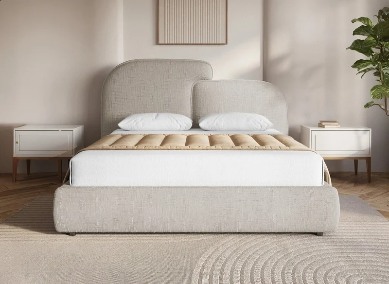 Lit coffre en velours chiné taupe 140x190 cm MILENA