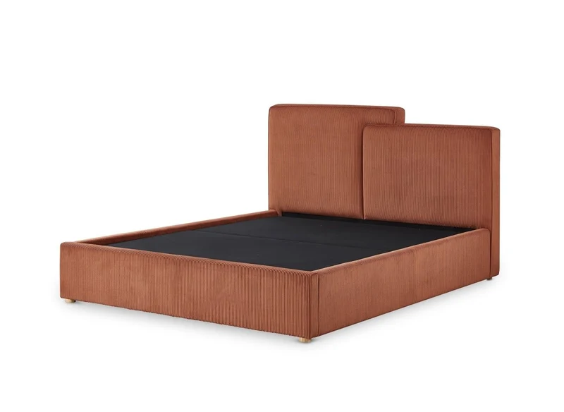 Lit coffre en velours côtelé terracotta 160x200 cm ZELIA