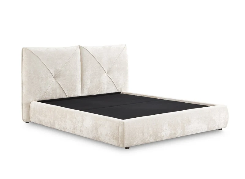 Lit coffre en tissu bouclette doux beige 160x200 cm NOAH