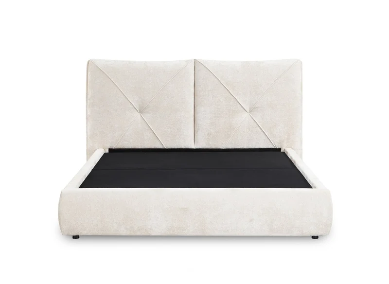 Lit coffre en tissu bouclette doux beige 160x200 cm NOAH