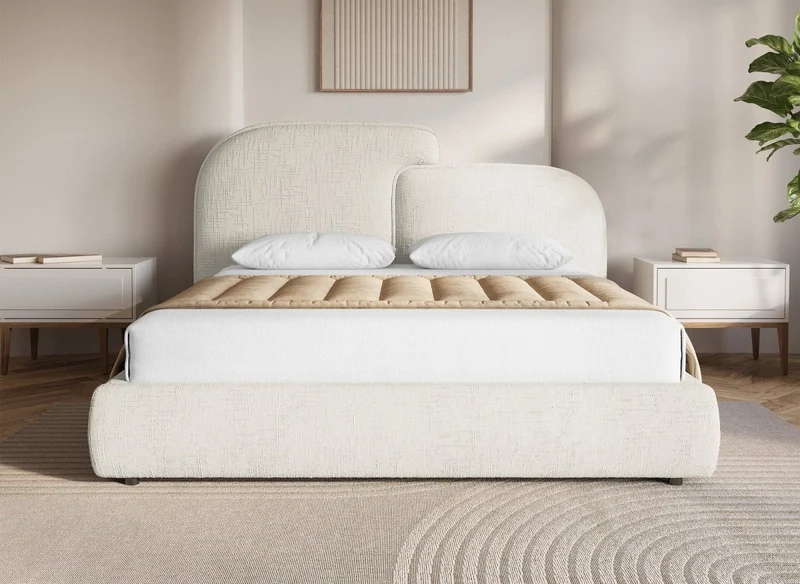 Lit coffre en velours chiné beige 160x200 cm MILENA