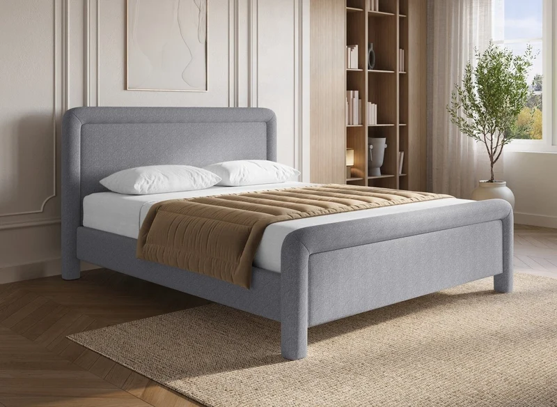 Lit double en tissu doux gris 160 x200 cm ANELA
