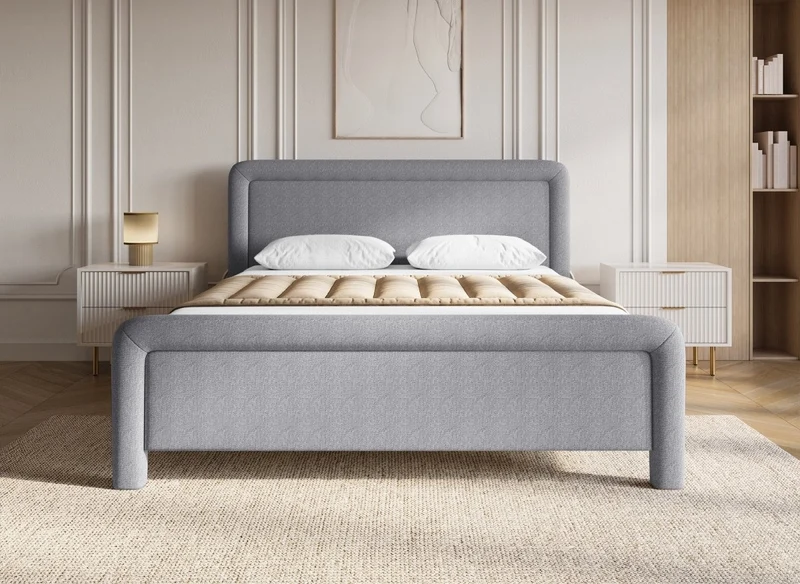Lit double en tissu doux gris 160 x200 cm ANELA