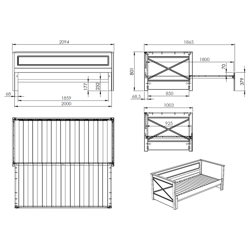 Lit capitaine 90x200 sommier inclus Vipack Scott Blanc