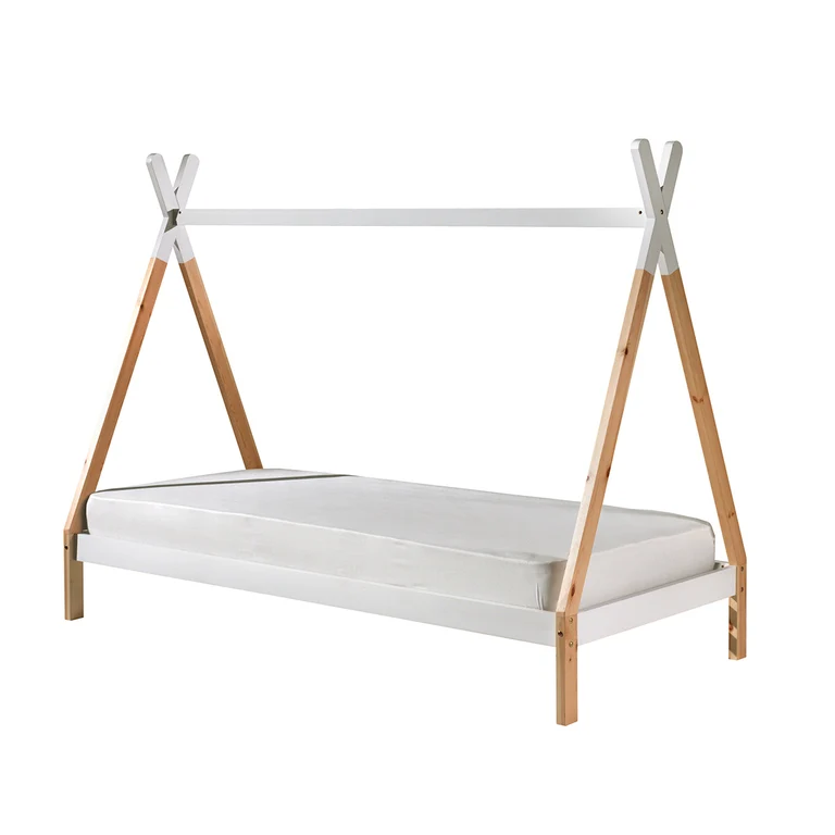 Lit tipi 90x200 sommier et housse inclus Vipack - Bois et blanc