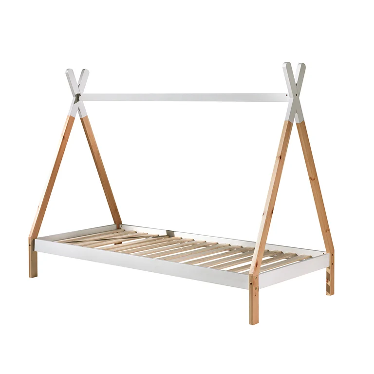 Lit tipi 90x200 sommier et housse inclus Vipack - Bois et blanc