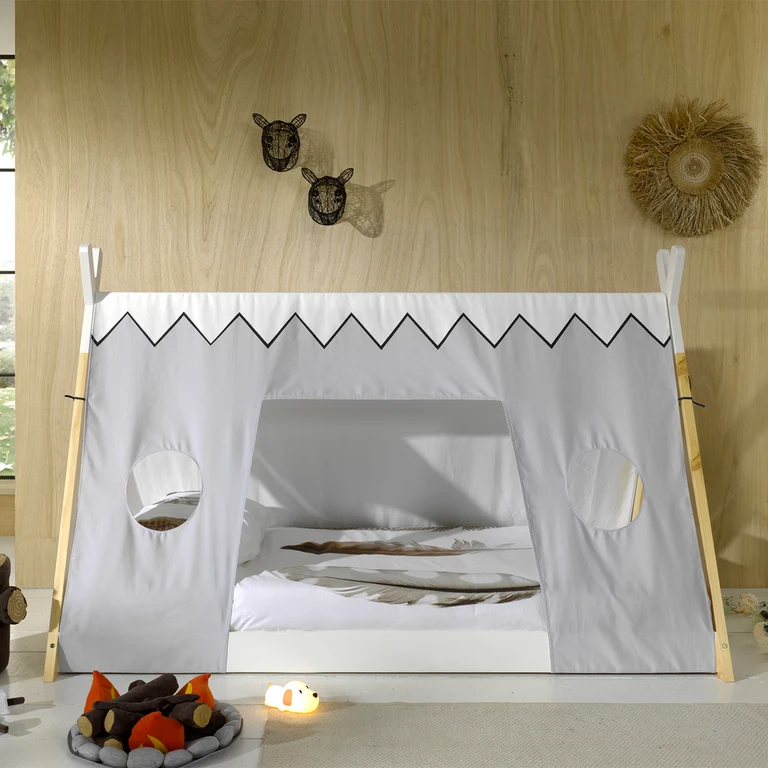 Lit tipi 90x200 sommier et housse inclus Vipack - Blanc et bois