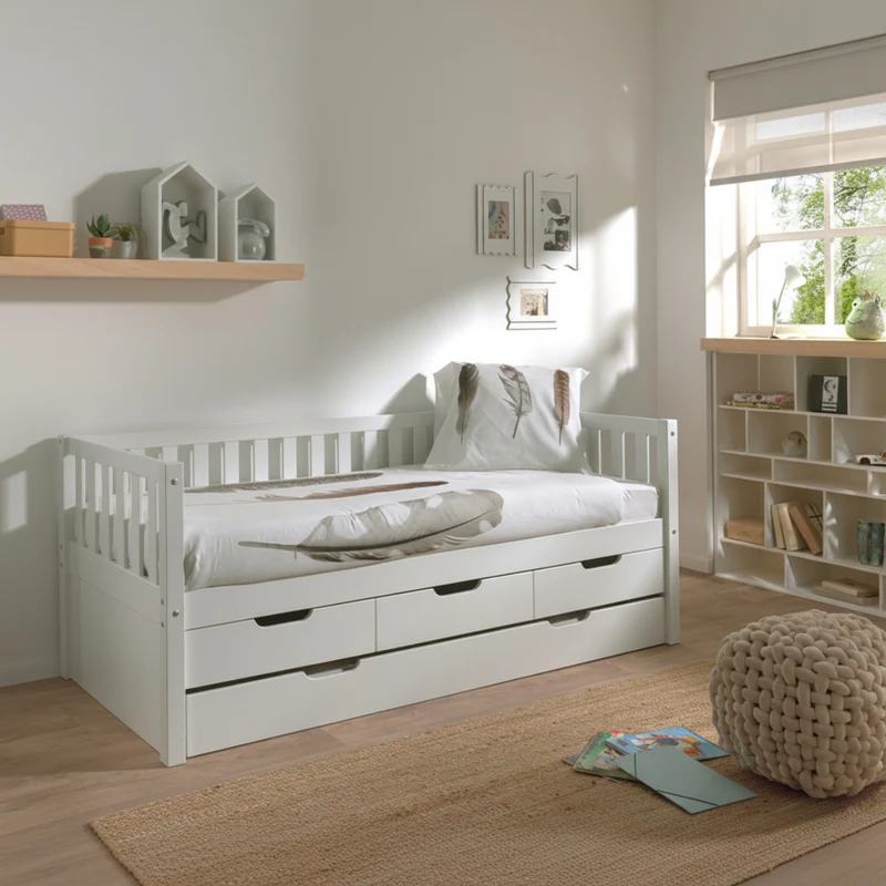 Lit banquette 90x200 sommier et 3 tiroirs inclus Vipack Fritz - Blanc