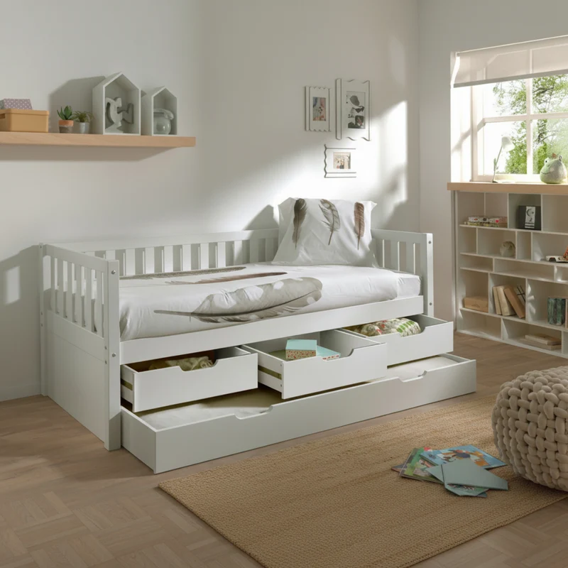 Lit banquette 90x200 sommier et 3 tiroirs inclus Vipack Fritz - Blanc