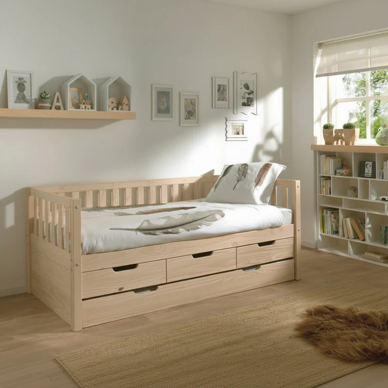 Lit banquette 90x200 sommier et 3 tiroirs inclus Vipack Fritz - Bois