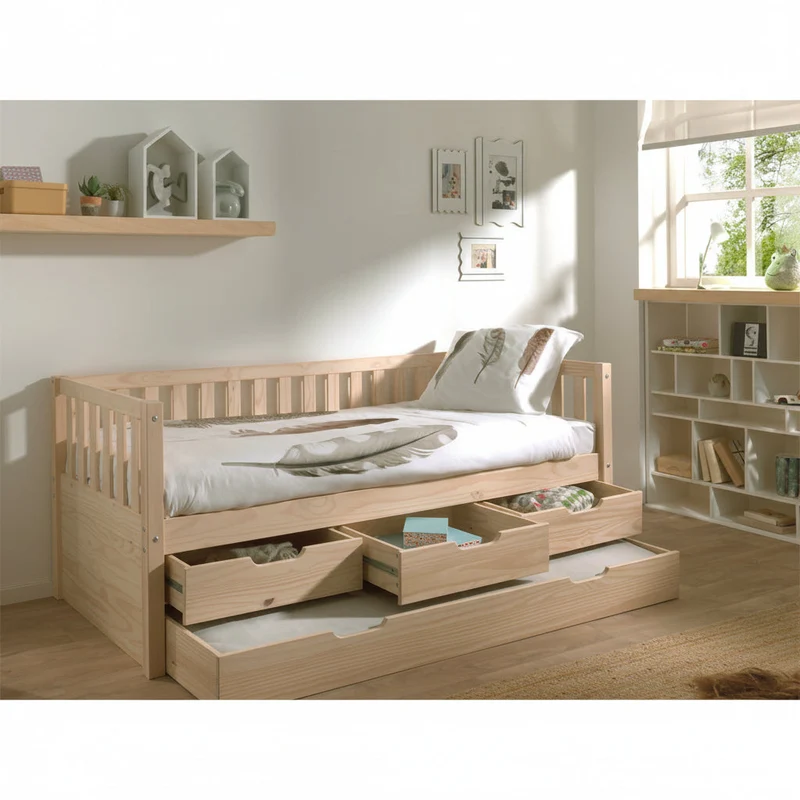 Lit banquette 90x200 sommier et 3 tiroirs inclus Vipack Fritz - Bois
