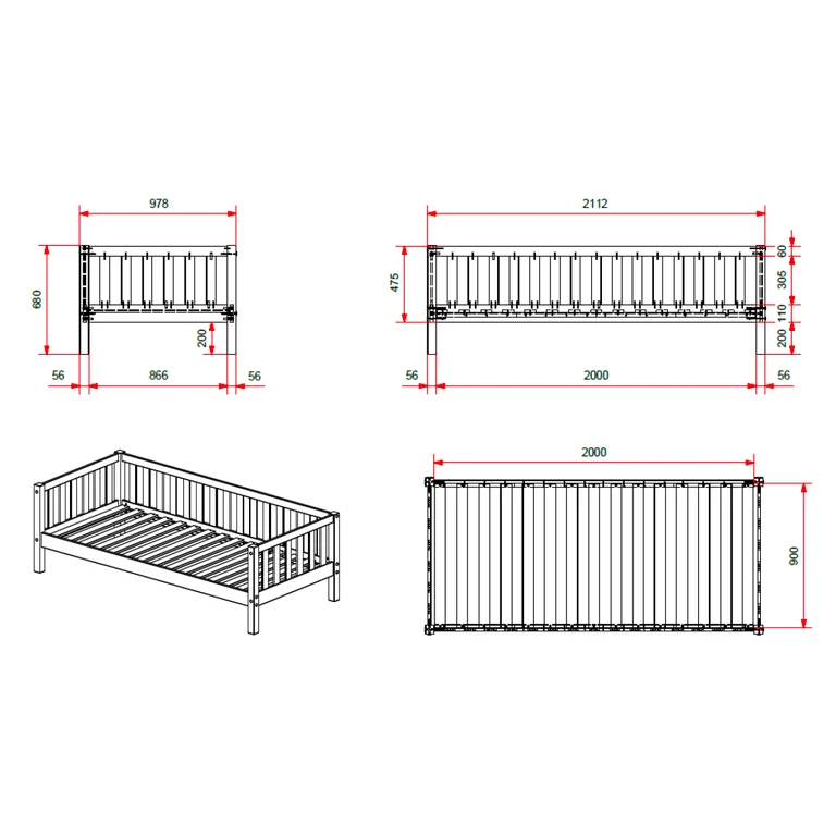 Lit banquette 90x200 sommier inclus Vipack Fritz - Blanc