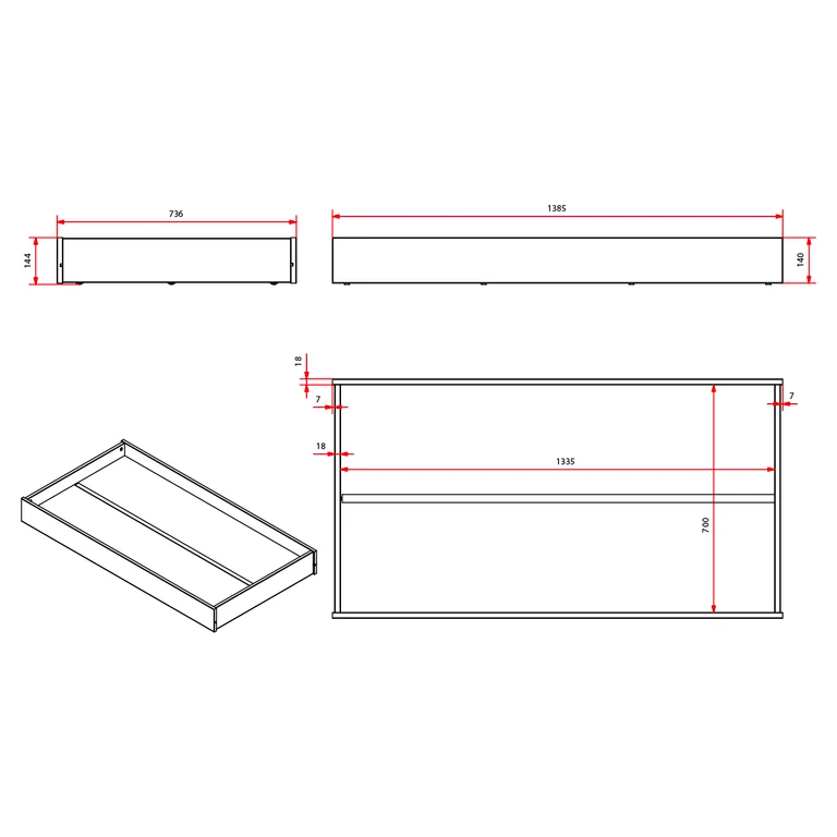 Lit 70x140 sommier et tiroir inclus Vipack Tod - Gris