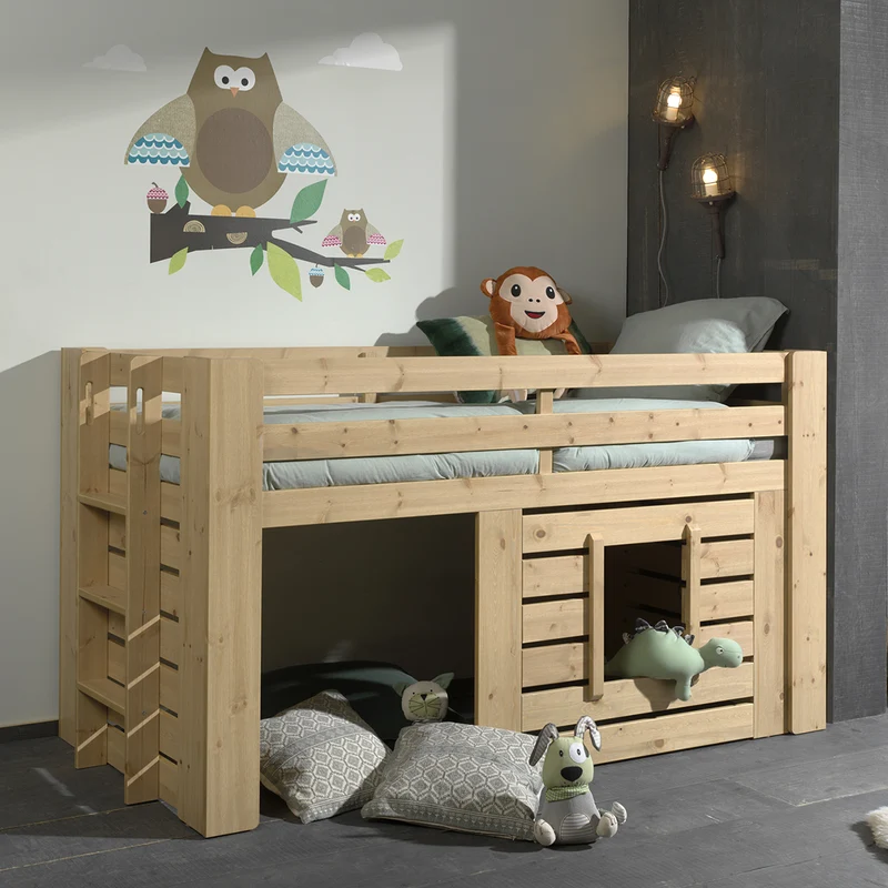 Lit cabane 90x200 sommier inclus Vipack Oliver Bois