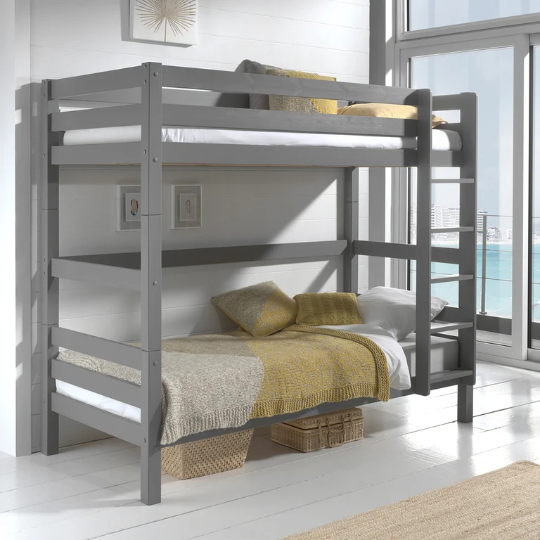 Lit Superposé 90x200 Hauteur 180 cm Sommier Inclus Vipack Pino Gris