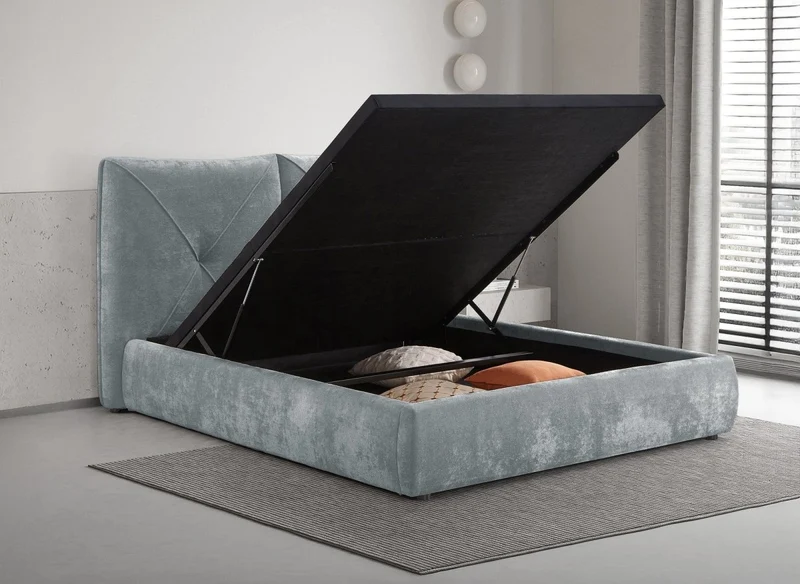 Lit coffre en tissu bouclette doux gris 140x190 cm NOAH