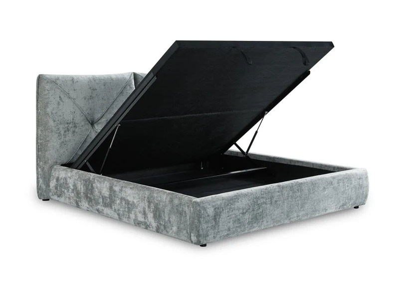 Lit coffre en tissu bouclette doux gris 140x190 cm NOAH