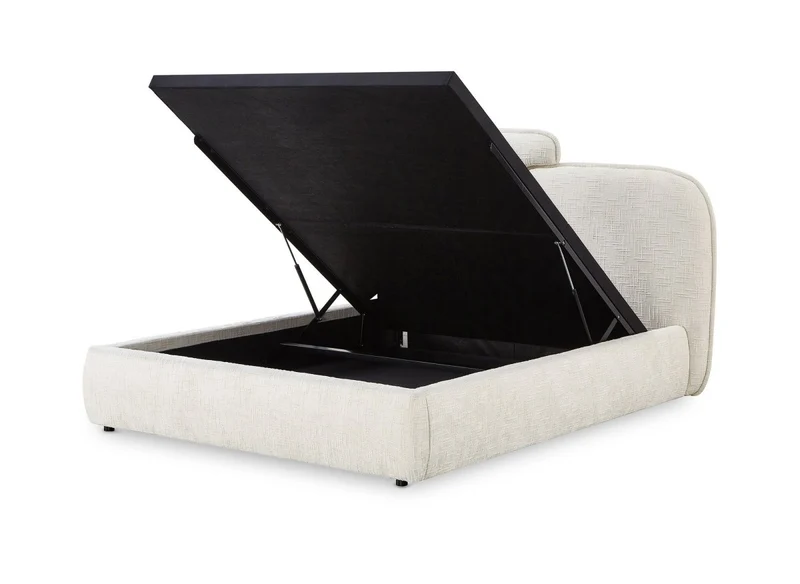 Lit coffre en velours chiné beige 140x190 cm MILENA