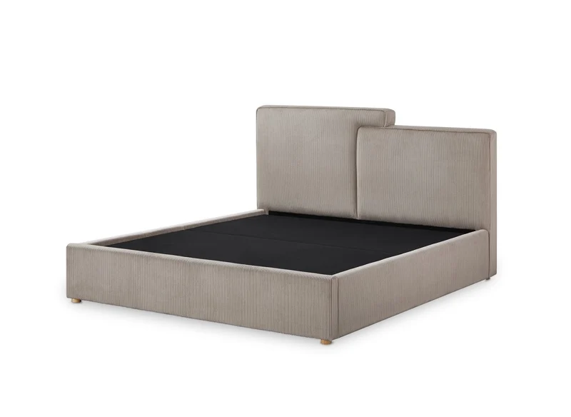 Lit coffre en velours côtelé taupe 140x190 cm ZELIA
