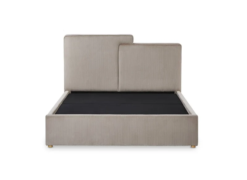 Lit coffre en velours côtelé taupe 140x190 cm ZELIA