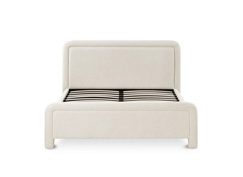 Lit double en tissu doux beige 160 x200 cm ANELA