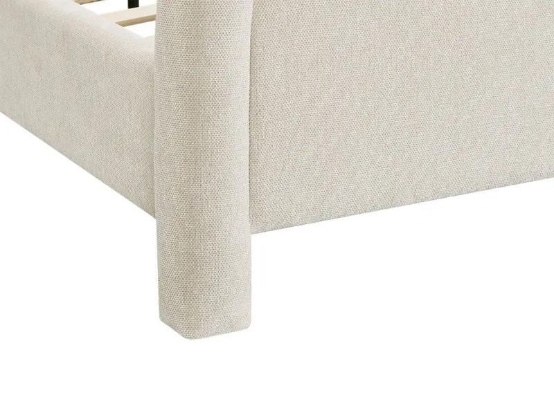 Lit double en tissu doux beige 160 x200 cm ANELA