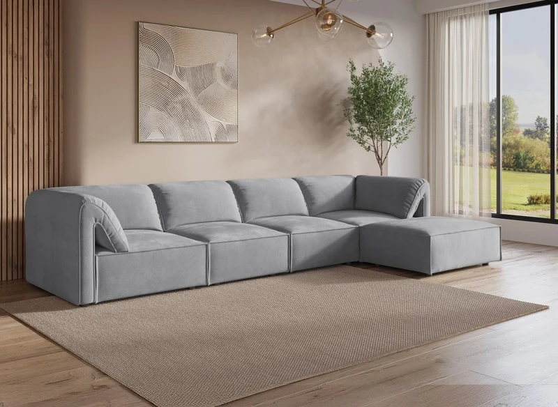 Canapé d'angle modulable en velours gris HARINA