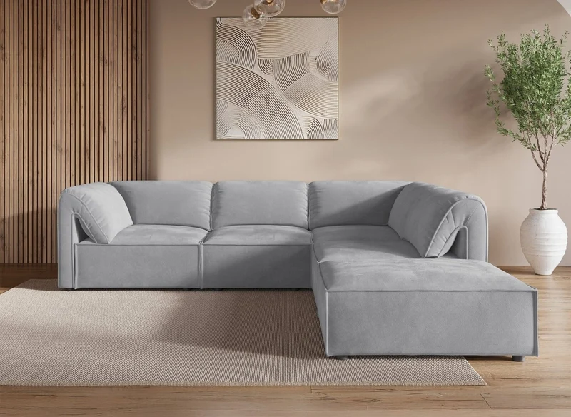 Canapé d'angle modulable en velours gris HARINA