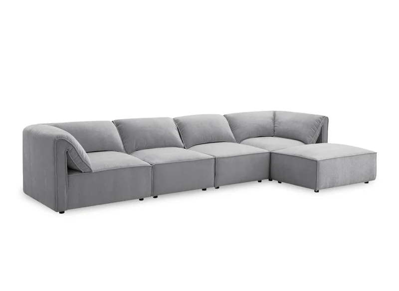 Canapé d'angle modulable en velours gris HARINA