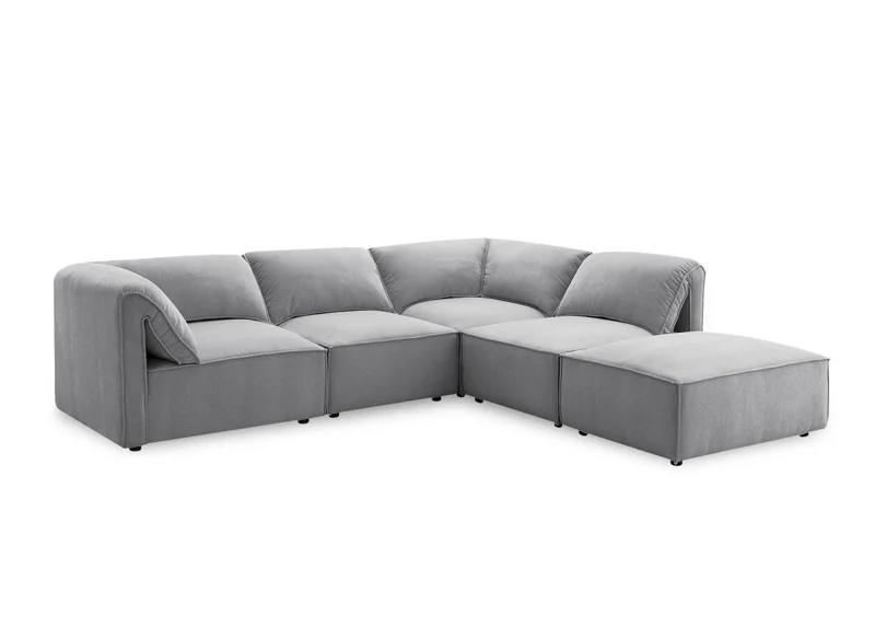 Canapé d'angle modulable en velours gris HARINA