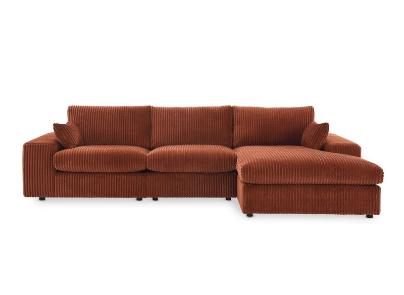Canapé d'angle réversible en gros côtelé doux terracotta SIRINA