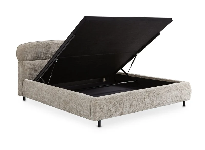 Lit coffre en velours chiné taupe 160x200cm MELO