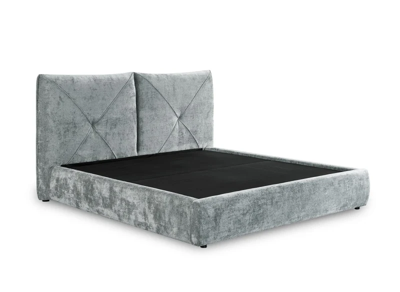 Lit coffre en tissu bouclette doux gris 160x200 cm NOAH