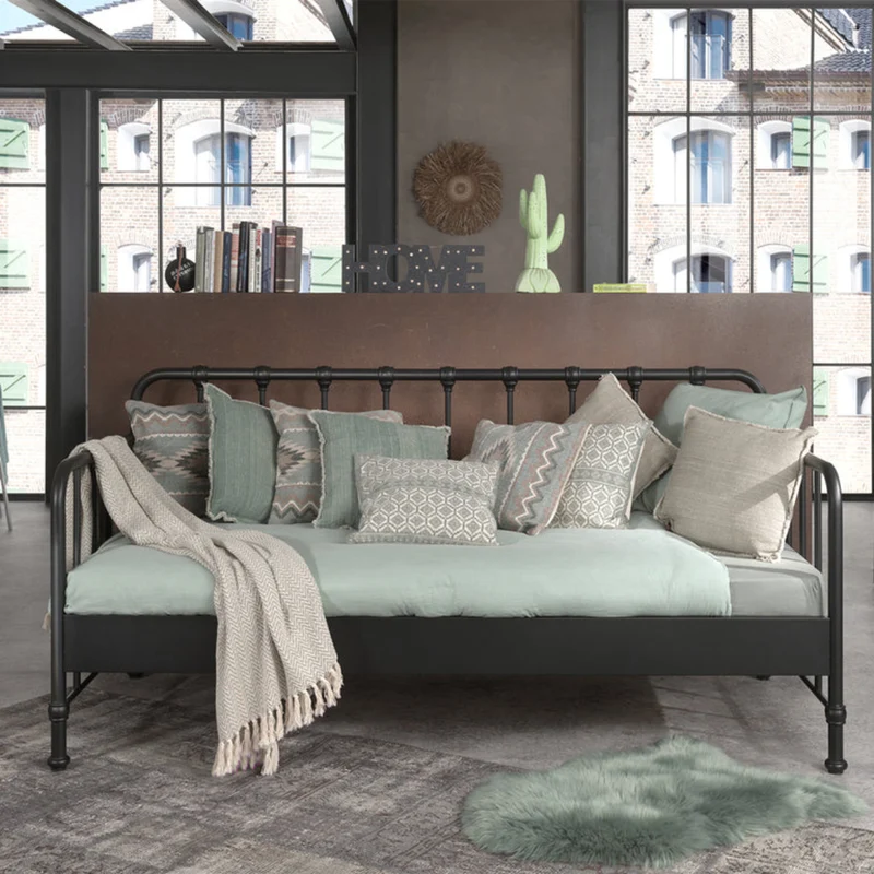 Lit banquette 90x200 sommier inclus Vipack Bronxx Noir mat