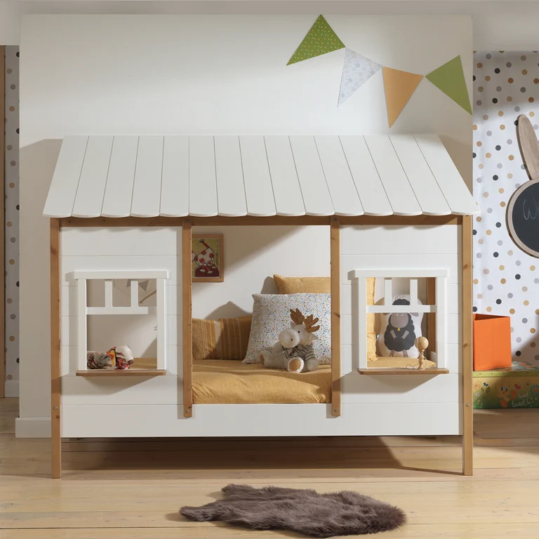 Lit cabane 90x200 sommier inclus Vipack Housebed Blanc et bois