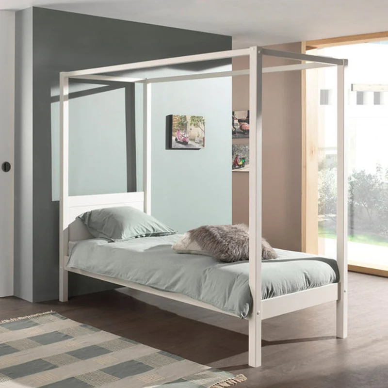 Lit à baldaquin 90x200 Sommier Inclus Vipack Pino - Blanc