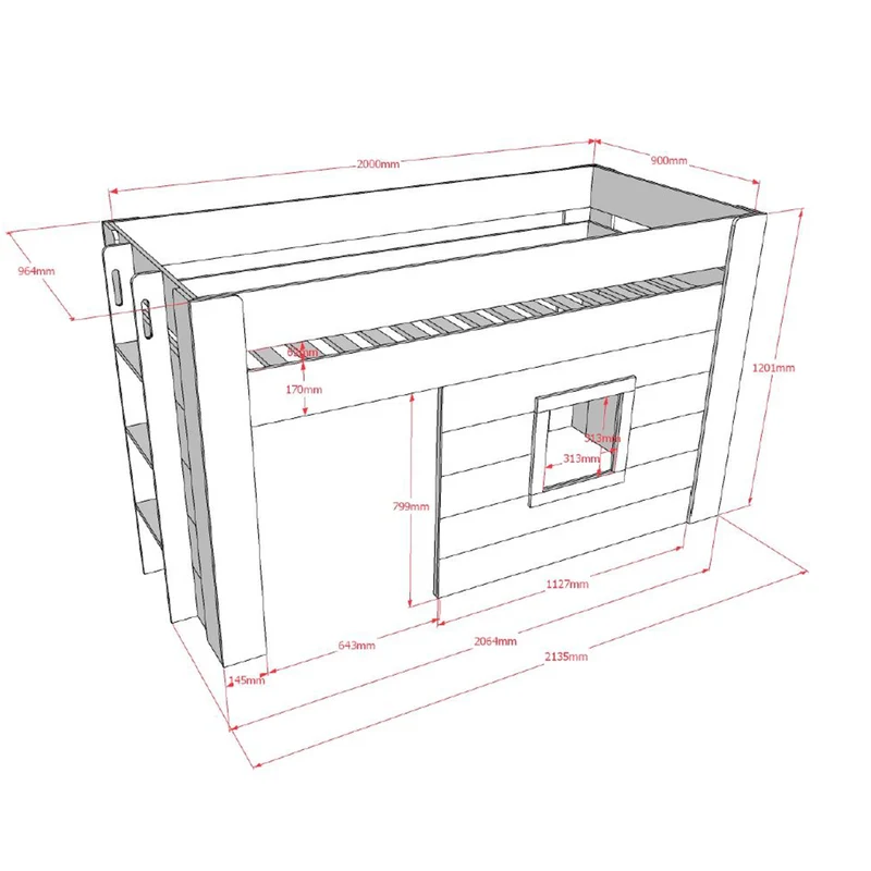 Lit Cabane 90x200 Sommier Inclus Vipack Noah - Blanc