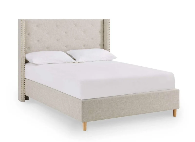 Lit double en tissu capitonné beige 160x200 cm MARGOT
